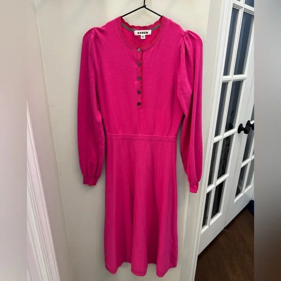 Boden Scallop Henley Knitted Dress in Pink Peony - Picture 5 of 10